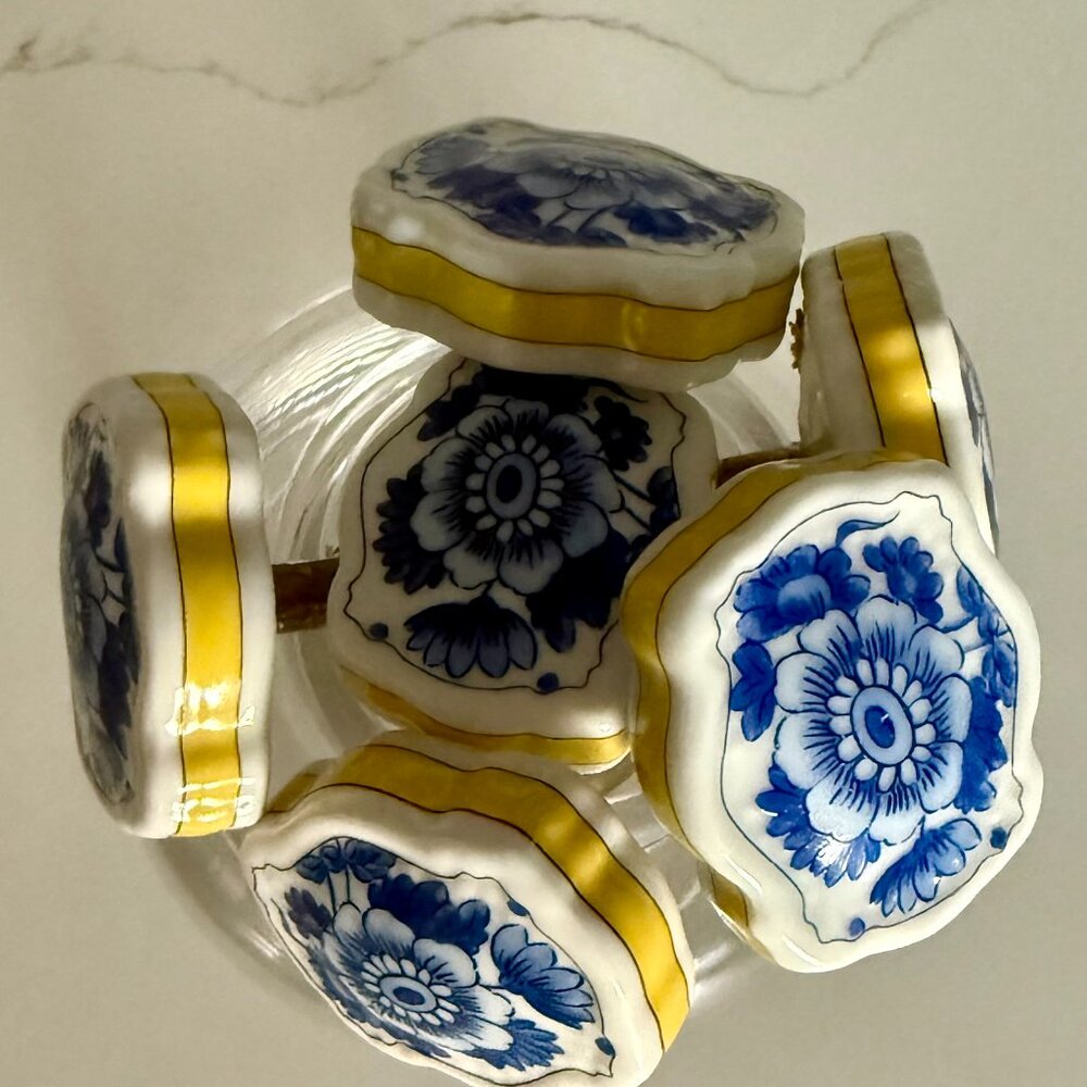 Cabinet Hardware Set of Six Blue-White and yellow floral